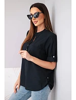Dámská košilová bavlněná halenka s krátkým rukávem a model 22048809 černá - K-Fashion Dámská košilová bavlněná halenka s krátkým rukávem a model 22048809 černá - K-Fashion