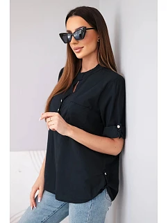 Dámská košilová bavlněná halenka s krátkým rukávem a model 22048809 černá - K-Fashion