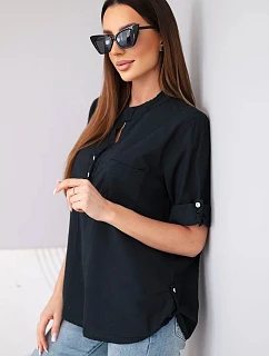 Dámská košilová bavlněná halenka s krátkým rukávem a model 22048809 černá - K-Fashion