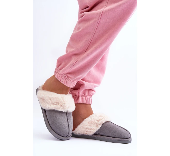 Dámské Pantofle s Kožešinou Šedé Pinky