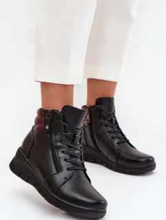 Kožené dámské kotníkové boty s podpatkem vyhřívané Vinceza 39963 Černé