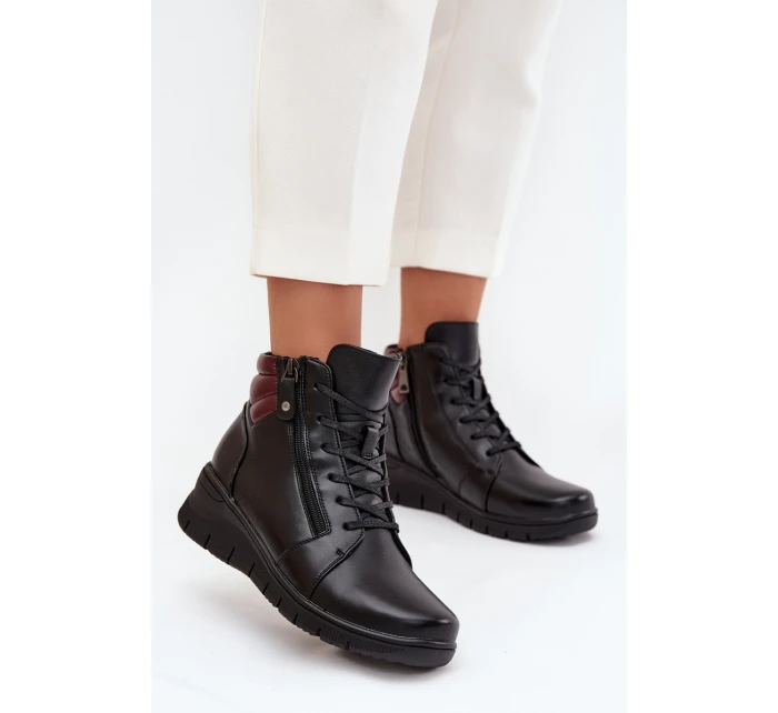 Kožené dámské kotníkové boty s podpatkem vyhřívané Vinceza 39963 Černé
