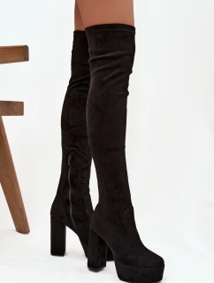 Kozačky na podpatku a platformě za koleno černé model 21744723 - Boto