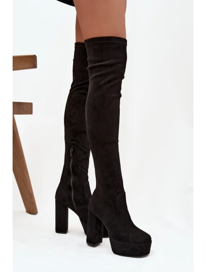 Kozačky na podpatku a platformě za koleno černé model 21744723 - Boto