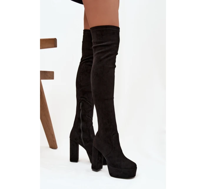 Kozačky na podpatku a platformě za koleno černé model 21744723 - Boto
