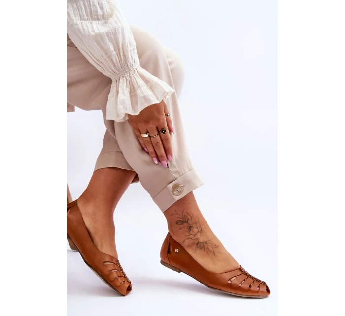 Pohodlné kožené dámské baleríny Hněde Luka