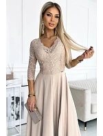 Dámské krajkové šaty model 22084615 AMBER béžové - numoco Dámské krajkové šaty model 22084615 AMBER béžové - numoco