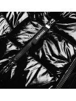 Lesklá černá dámská bunda se stahovacím lemem (LD7250BIG)