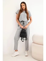 Bavlněný komplet halenka + kalhoty šedý