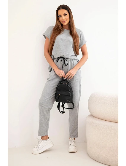 Bavlněný komplet halenka + kalhoty šedý