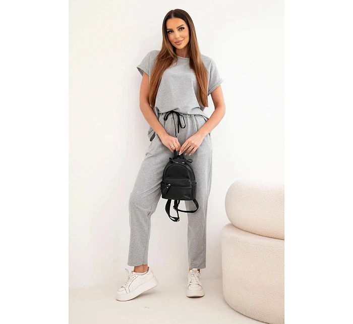 Bavlněný komplet halenka + kalhoty šedý