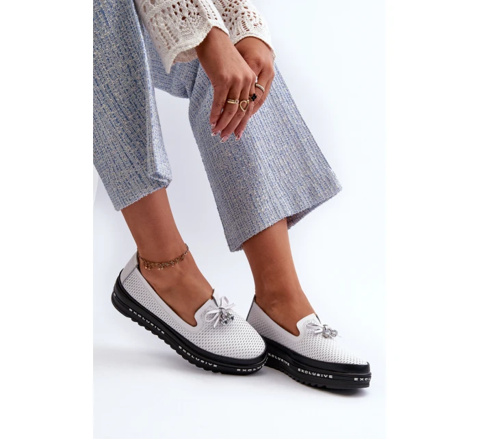 Dámské kozačky z kůže na platformě model 21660118 bílé - S.Barski