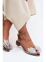 Průhledné sandály s krystaly a síťovanou mašlí D&A MR61-9004 Šedé