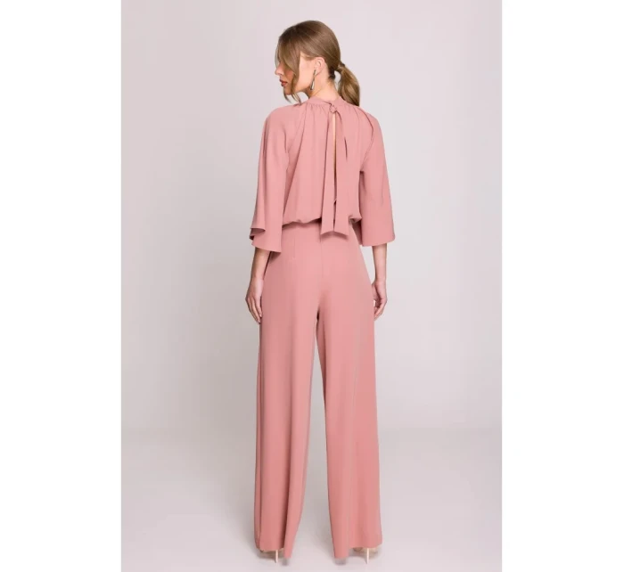 Kombinéza s širokými rukávy a zády růžová model 20966214 - STYLOVE Kombinéza s širokými rukávy a zády růžová model 20966214 - STYLOVE