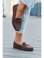 Dámské zdobené mokasíny z eko semiše model 21834478 – hnědé - Kesi