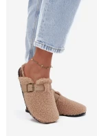 Klapki Damskie Z Futerkiem Typu Baranek Beżowe Lorivine