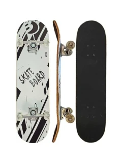 DŘEVĚNÝ SKATEBOARD DÍTĚ ČERNÁ A BÍLÁ NEJLEPŠÍ SPORTOVNÍ