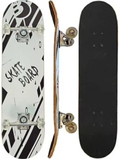 DŘEVĚNÝ SKATEBOARD DÍTĚ ČERNÁ A BÍLÁ NEJLEPŠÍ SPORTOVNÍ
