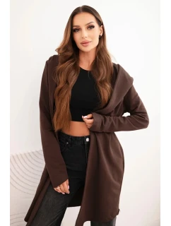 Dámská bavlněná bunda s kapucí a prodlouženým předním dílem hnědá