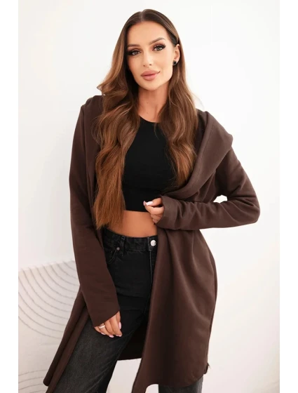 Dámská bavlněná bunda s kapucí a prodlouženým předním dílem hnědá Dámská bavlněná bunda s kapucí a prodlouženým předním dílem hnědá