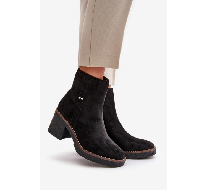 Dámské Botky Na Podpatku Zateplené Eko Semišové Černé model 21669122 - Boto Dámské Botky Na Podpatku Zateplené Eko Semišové Černé model 21669122 - Boto