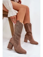 Děrované Kozačky Cowboy Do Poloviny Lýtka S.Barski HY51-238 Hnědé