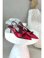 Lakované lodičky na podpatku s mašličkou bordó Olvena