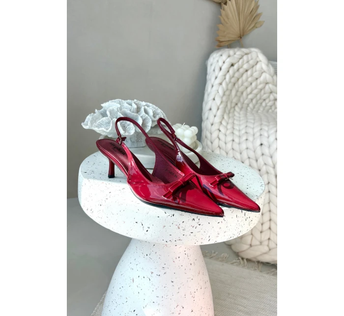 Lakované lodičky na podpatku s mašličkou bordó Olvena