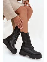 Dámské kotníkové boty z přírodní kůže na platformě model 21713280 Černé - Zazoo