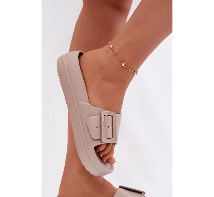 Dámské pěnové sandály na platformě s přezkou Big Star TT274A079 tmavě béžové