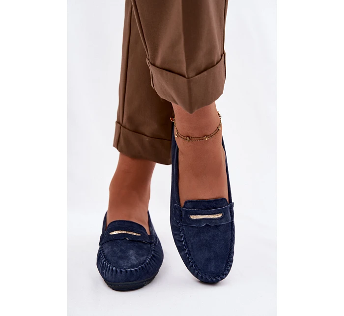 Dámské ploché mokasíny z pravé semišové kůže S.Barski LR61-7029 tmavě modré