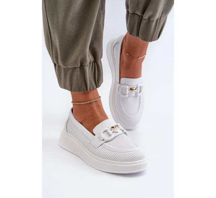 Dámské kožené mokasíny na platformě, bílé S.Barski Dámské kožené mokasíny na platformě, bílé S.Barski