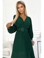 KLARA  zelené dámské šaty s výstřihem a opaskem model 21729070 - numoco basic