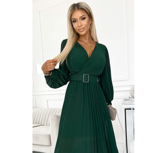 KLARA  zelené dámské šaty s výstřihem a opaskem model 21729070 - numoco basic