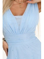 637-6 Wieczorowa długa sukienka z brokatowym akcentem i głębokim dekoltem - błękitna 637-6 Wieczorowa długa sukienka z brokatowym akcentem i głębokim dekoltem - błękitna