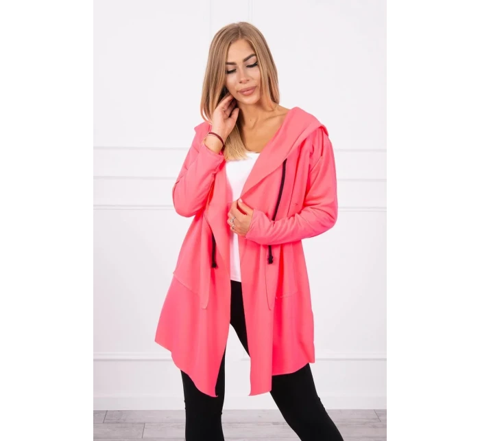 Volná bunda s kapucí růžová neonová Volná bunda s kapucí růžová neonová