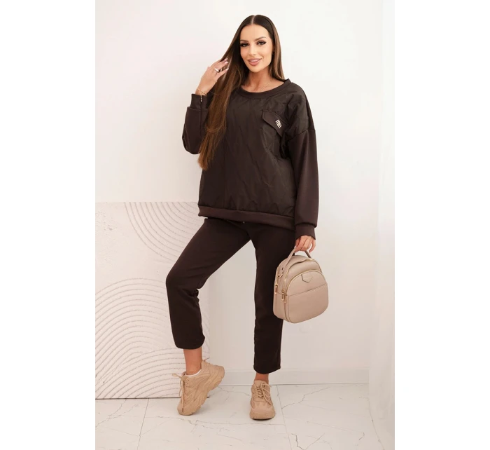 Dámský souprava z viskózy s model 21439226 mikinou a kalhotami hnědý - K-Fashion Dámský souprava z viskózy s model 21439226 mikinou a kalhotami hnědý - K-Fashion
