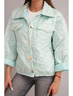 Dámská jarní prošívaná bunda s květinovým vzorem světle mátová