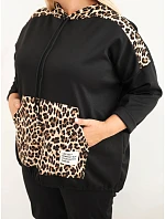 Dámská viskózová mikina Plus Size s kapucí a leopardími vsadkami černá Dámská viskózová mikina Plus Size s kapucí a leopardími vsadkami černá