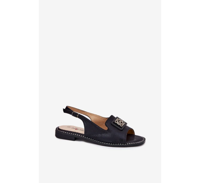 Elegantní Dámské Sandály Na Plochém Podpatku S Dekorací model 21696667 Černé - S.Barski