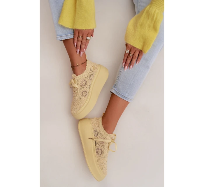 Pletené dámské tenisky na platformě Žluté Evalora
