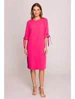 S393 Šaty áčkového střihu s vázacími rukávy - růžové