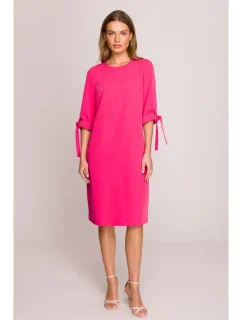 Šaty áčkového střihu s rukávy růžové model 20966080 - STYLOVE
