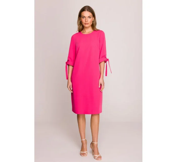 Šaty áčkového střihu s rukávy růžové model 20966080 - STYLOVE Šaty áčkového střihu s rukávy růžové model 20966080 - STYLOVE