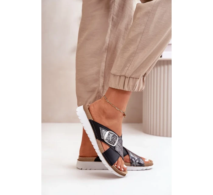 Pohodlné Dámské Pantofle S Přezkou Inblu Černé Pohodlné Dámské Pantofle S Přezkou Inblu Černé