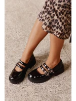 Polobotky Dámské S Pásky Lakované Černé Terione Polobotky Dámské S Pásky Lakované Černé Terione