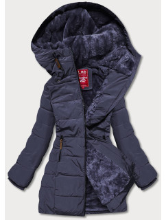 Tmavě modrá dámská zimní bunda s kapucí (2M-21003)