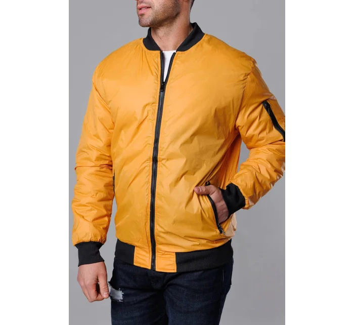 Tmavě žlutá pánská bunda typu "bomber" s podšívkou model 18344999 - J.STYLE Tmavě žlutá pánská bunda typu "bomber" s podšívkou model 18344999 - J.STYLE
