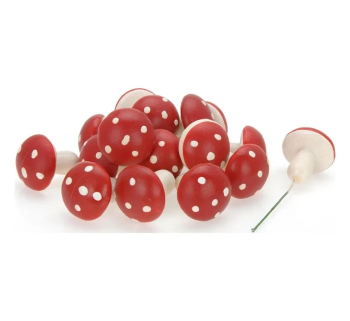 DEKORATIVNÍ FIGURKY HOUBY MUCHOMŮRKY NA DRÁTĚ 9KS