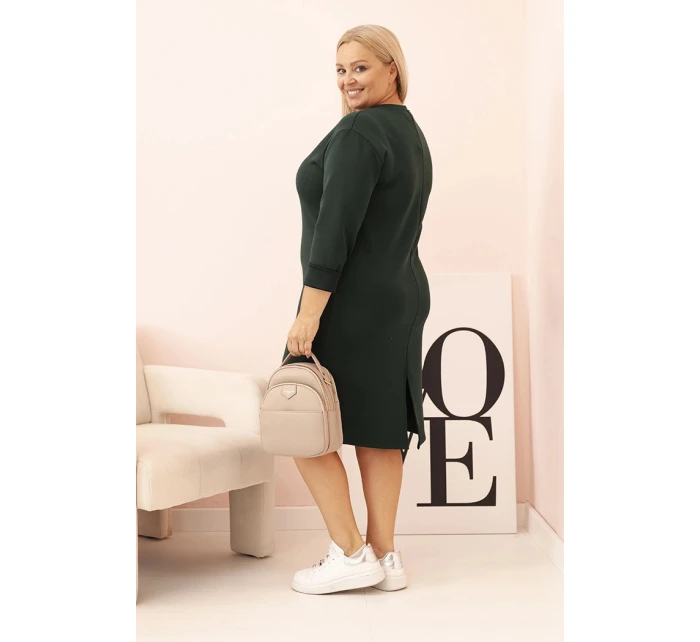 Dámská plus size sukýnka máslová s výstřihem do V a rukávem tmavě zelená
